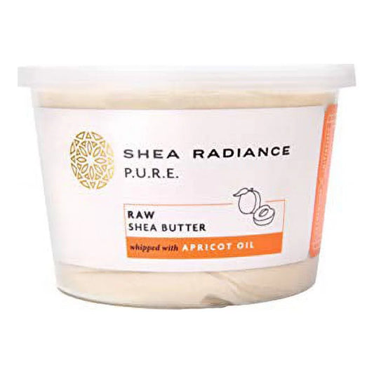 Shea radiance unrefined organic handcrafted shea butter face, body, hand, skin & hair moisturizer for all skin types, apricot oil, 9 oz, 6 pack