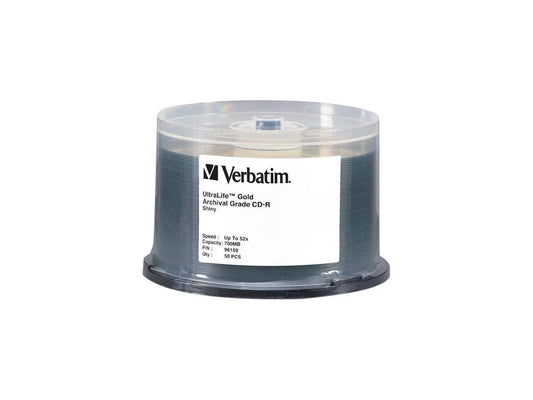 Verbatim 700mb 52x cd-r 50 packs spindle ultralife gold archival grade disc model 96159