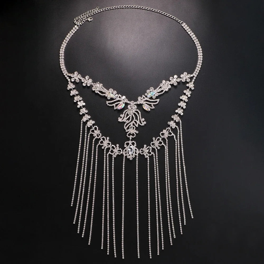 Crystal face chain costumes halloween mask for women headpiece tassel hair jewelry face jewelry rhinestone