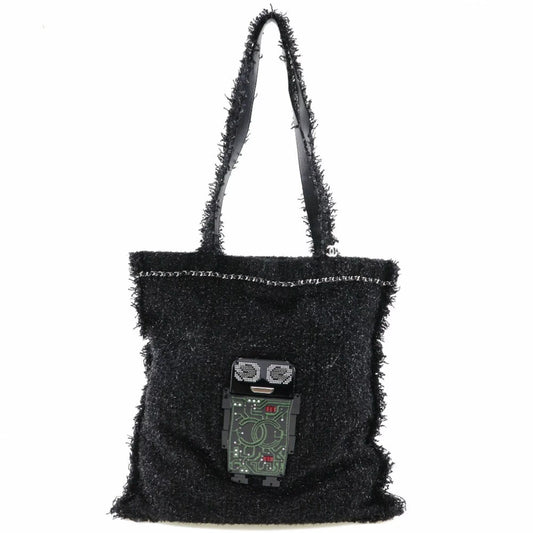 Pre-owned chanel chanel robot tote bag cocomark a94646 tweed black/silver hardware unisex (good)