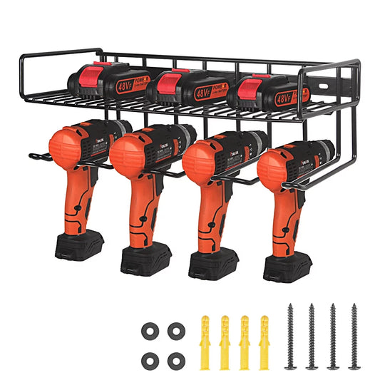 Power tool organizer, wall mounted drill storage rack for handheld & power tools, heavy duty compact steel power tool holder