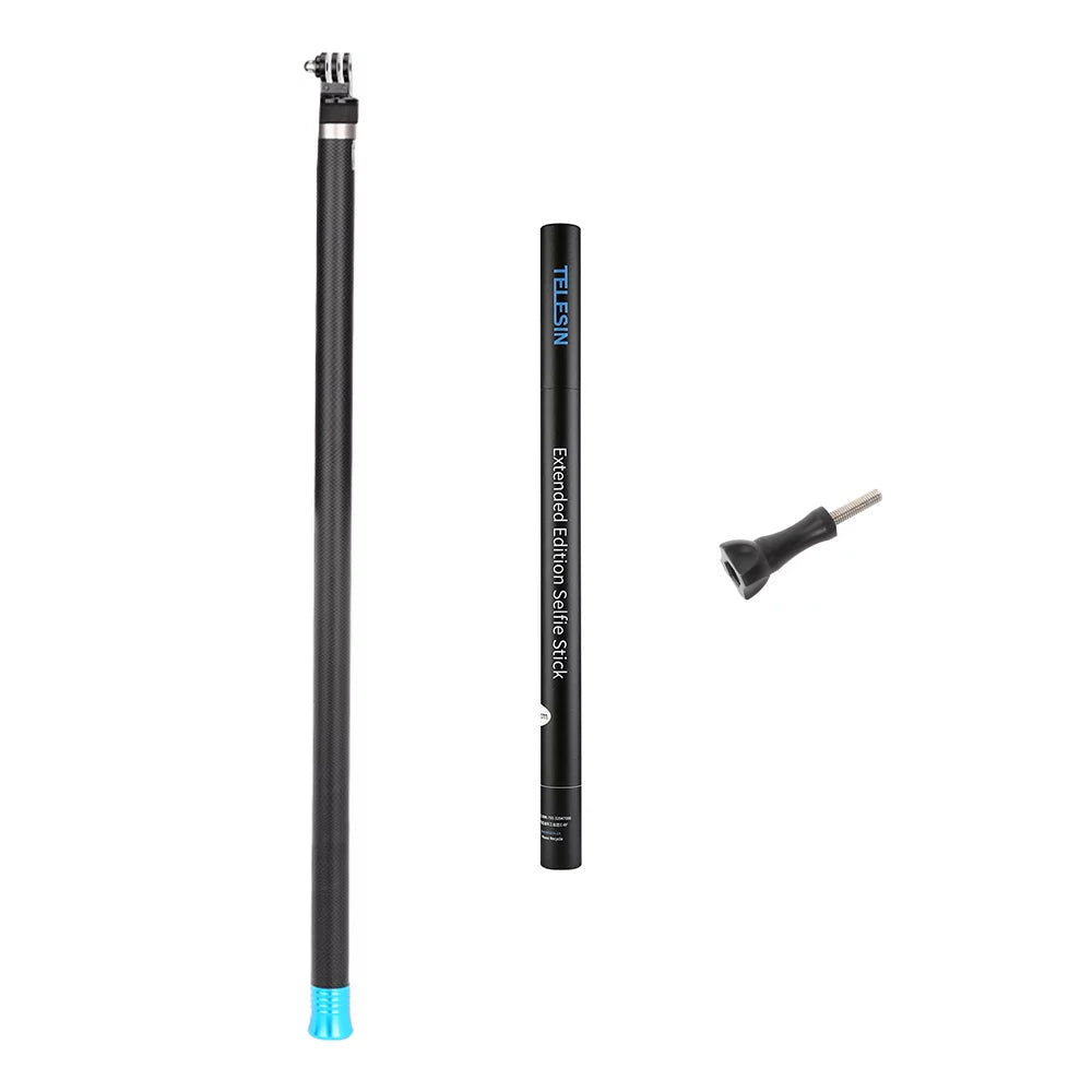 Telesin 2.7m/106 inch ultra long carbon fiber selfie stick lightweight extendable handheld pole monopod replacement for gopro hero 9/8/7/6/hero 5 black(2018) replacement for one r osmo action camera