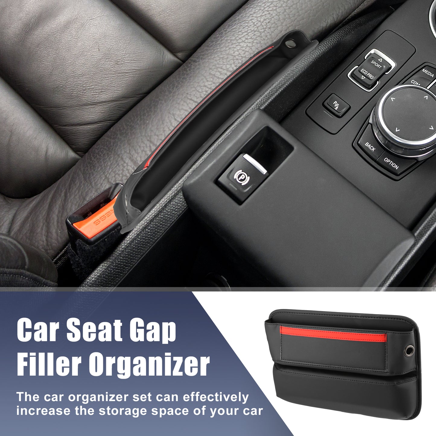 2pcs car seat gap filler multiple pockets car seat organizer console side pocket storage box black red