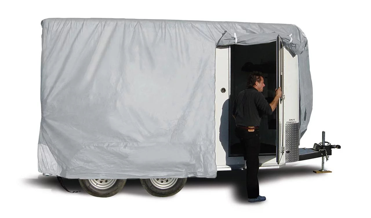 Adco bumper pull horse trailer cover, grey sfs aquashed top/grey polypropylene sides