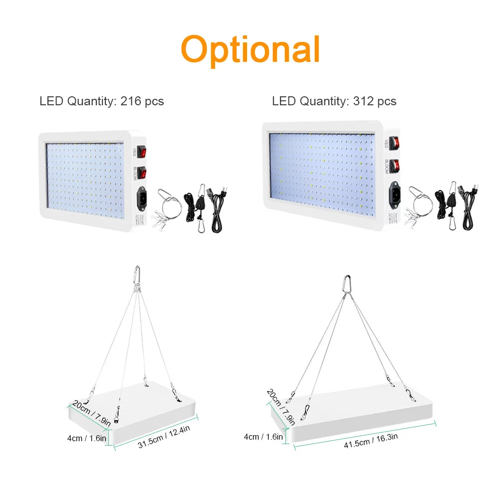 Andoer 2000w led grow light for indoor plants 312 leds full spectrum veg and bloom dual switch ip65 waterproof hanging plant growing lamps for seedlings flowers greenhouse