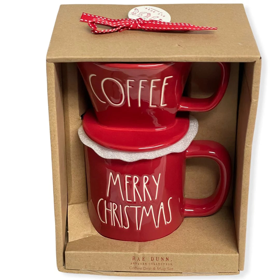 Rae dunn coffee pour over drip merry christmas mug gift set