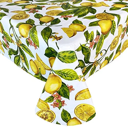 Newbridge zesty lemons vinyl flannel backed tablecloth, lemon vine indoor/outdoor waterproof tablecloth, picnic, barbeque, patio and kitchen dining, 60 inch x 102 inch oblong/rectangle