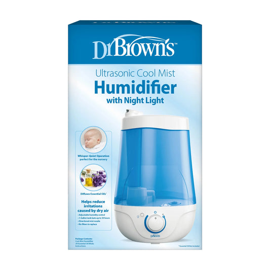 Dr. brown's cool mist ultrasonic humidifier for baby with optional diffuser and night light, nursery