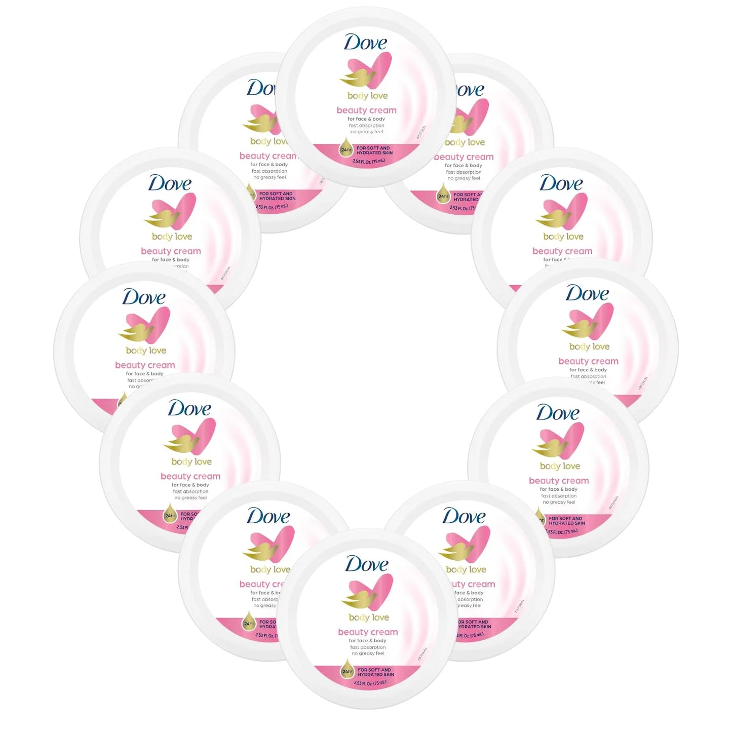 Dove nourishing body care, face, hand, and body beauty cream for normal to dry skin lotion for women with 24-hour moisturization, 12-pack, 2.53 oz each jar