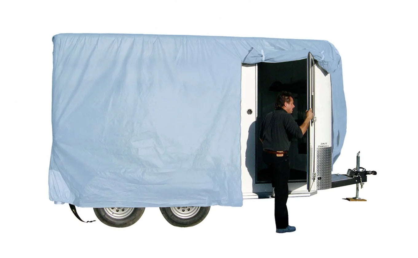 Adco bumper pull horse trailer cover, grey sfs aquashed top/grey polypropylene sides