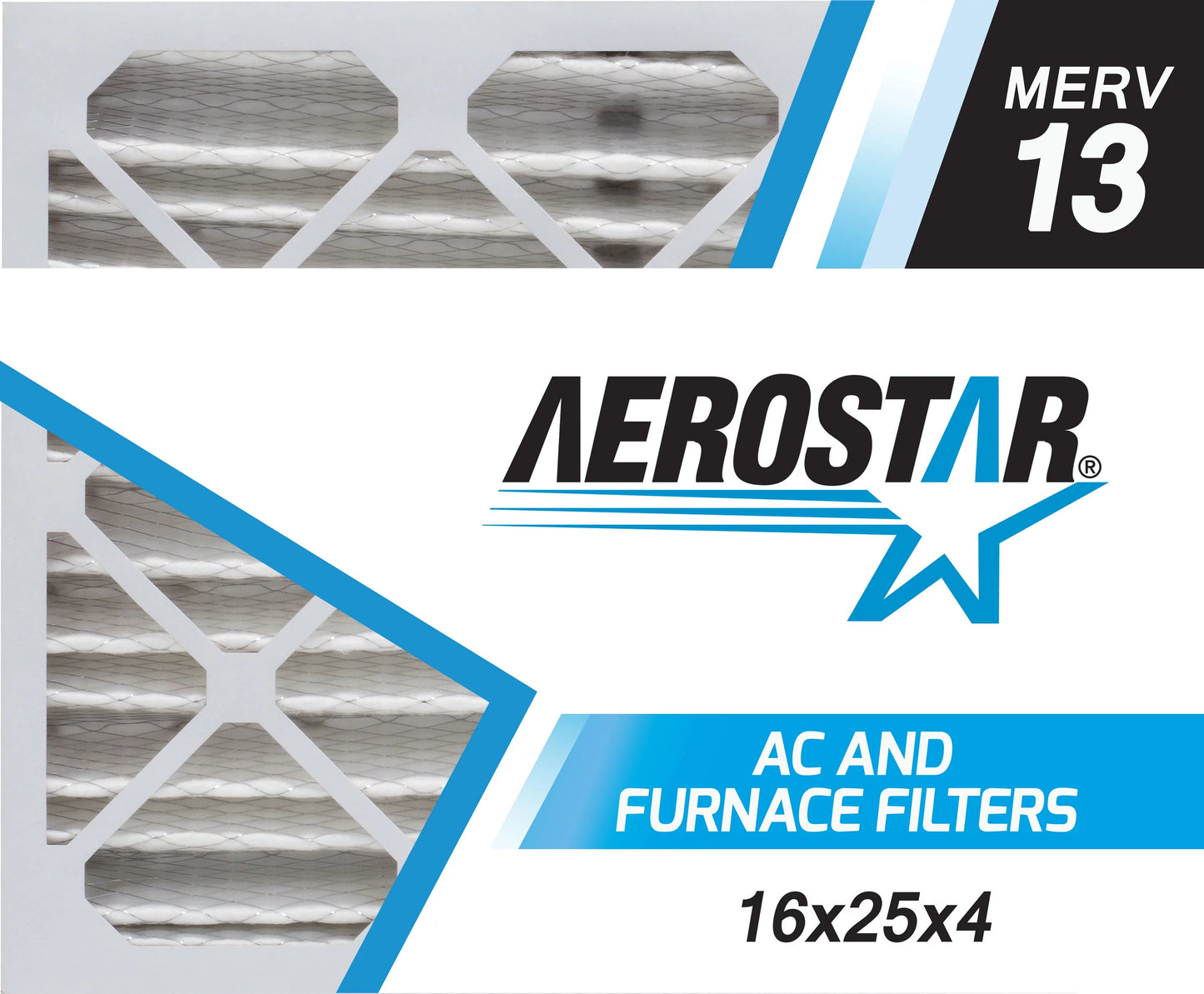 Aerostar 16x25x4 merv  13,  air filter, 16 x 25 x 4, box of 4