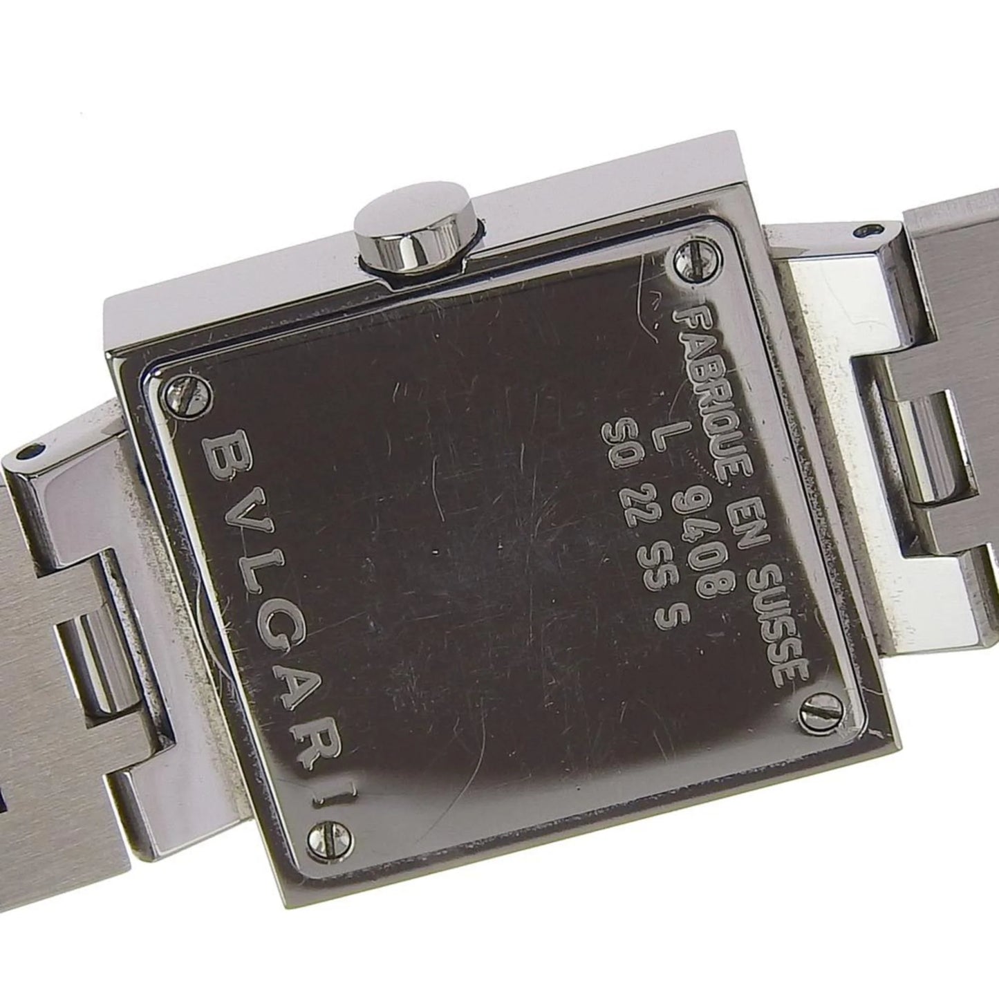 Pre-owned bvlgari bulgari quadrado watch sq22ss stainless steel silver quartz analog display ladies black dial (good)