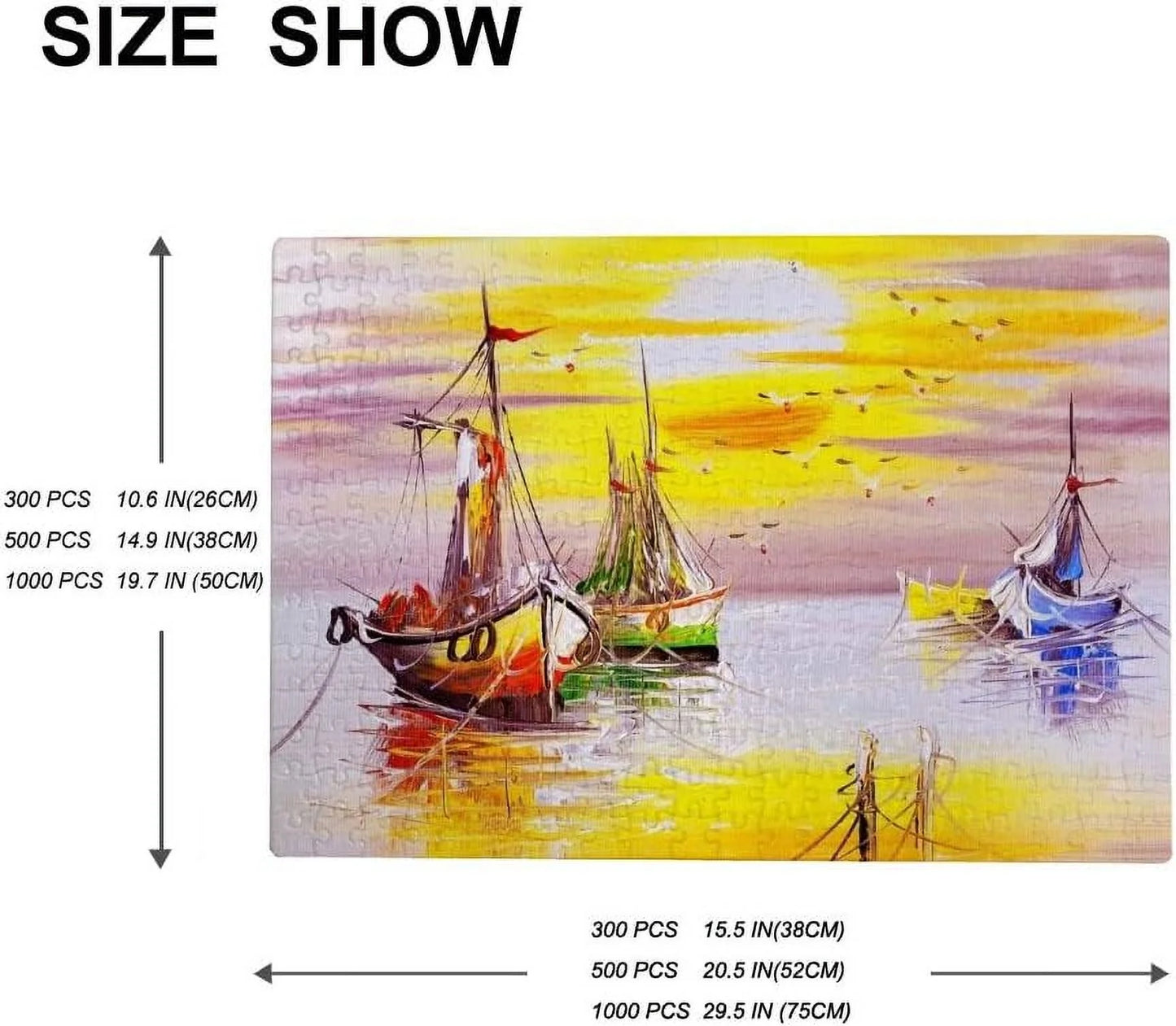 Wellsay jigsaw puzzles oil painting vintage sailing boat sea ocean sunset for kids adults education