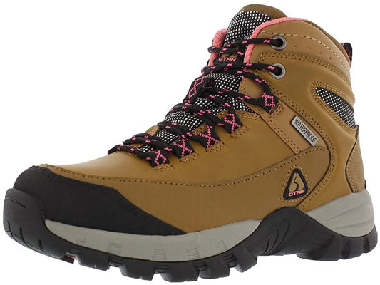 Otah otah forestier womens waterproof hiking mid-cut camel/pink boots size 8, color: camel/pink