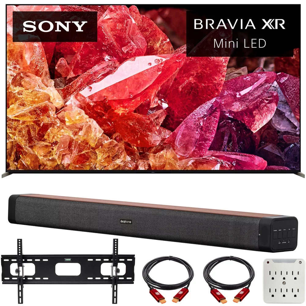 Sony xr85x95k 85" bravia xr x95k 4k hdr mini led tv with smart google tv (2022 model) bundle with deco home 60w 2.0 channel soundbar, 37"-100" tv wall mount bracket bundle and 6-outlet surge adapter