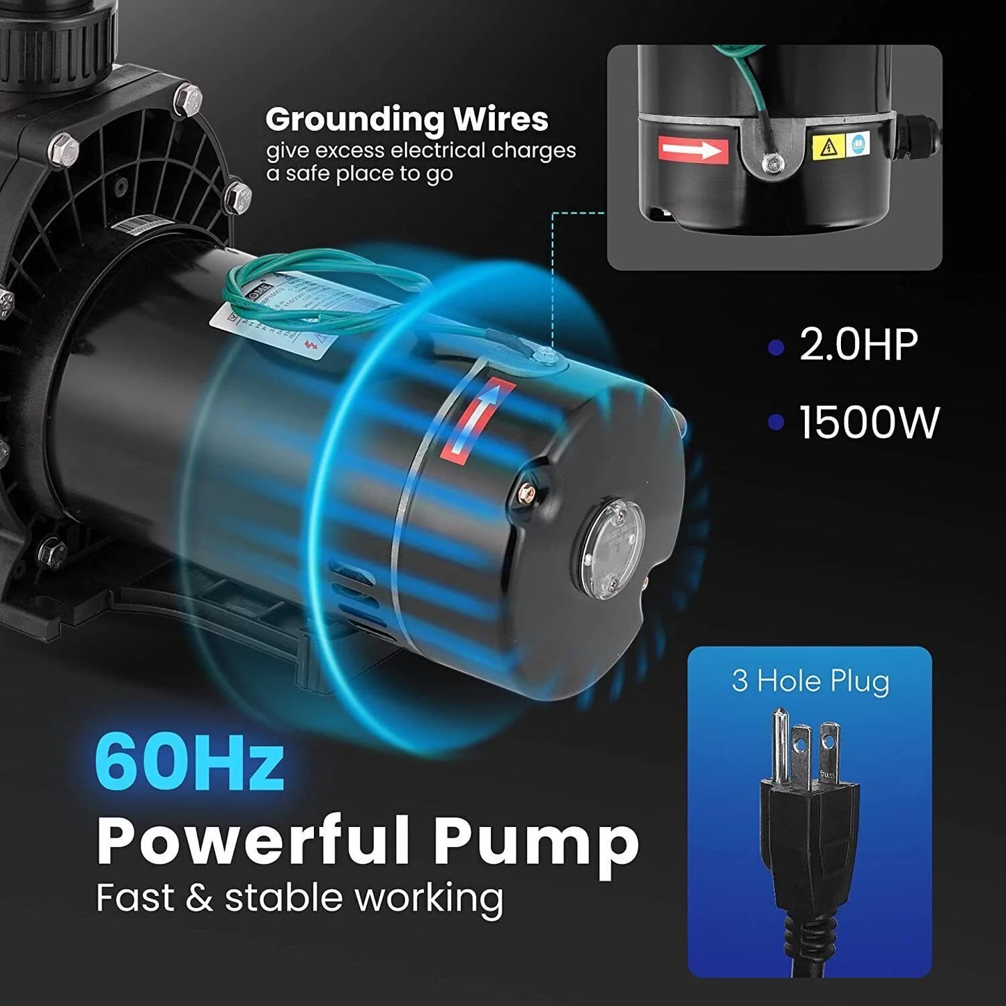 Denest hbp1500ⅱ 2.0hp 1500w inground/ above ground swimming pool pump with strainer basket and connectors