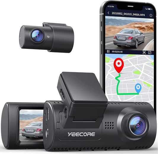 Yeecore d32 dual dash dam, built-in wifi gps, 2.5k+1080p dash cam front and rear, portable magnetic mount, super night vision, parking mode, dash camera for cars app control, g-sensor, accident record