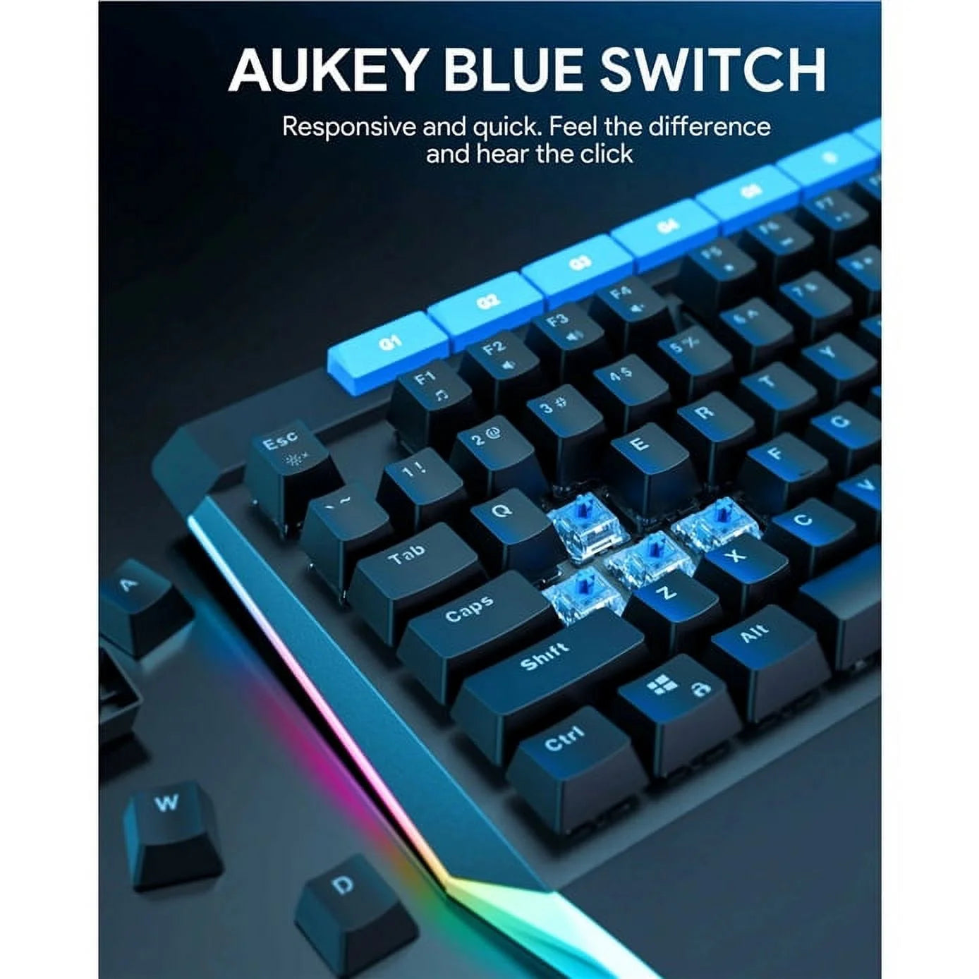 Aukey mechanical keyboard blue switches 104key with volume control button kmg17