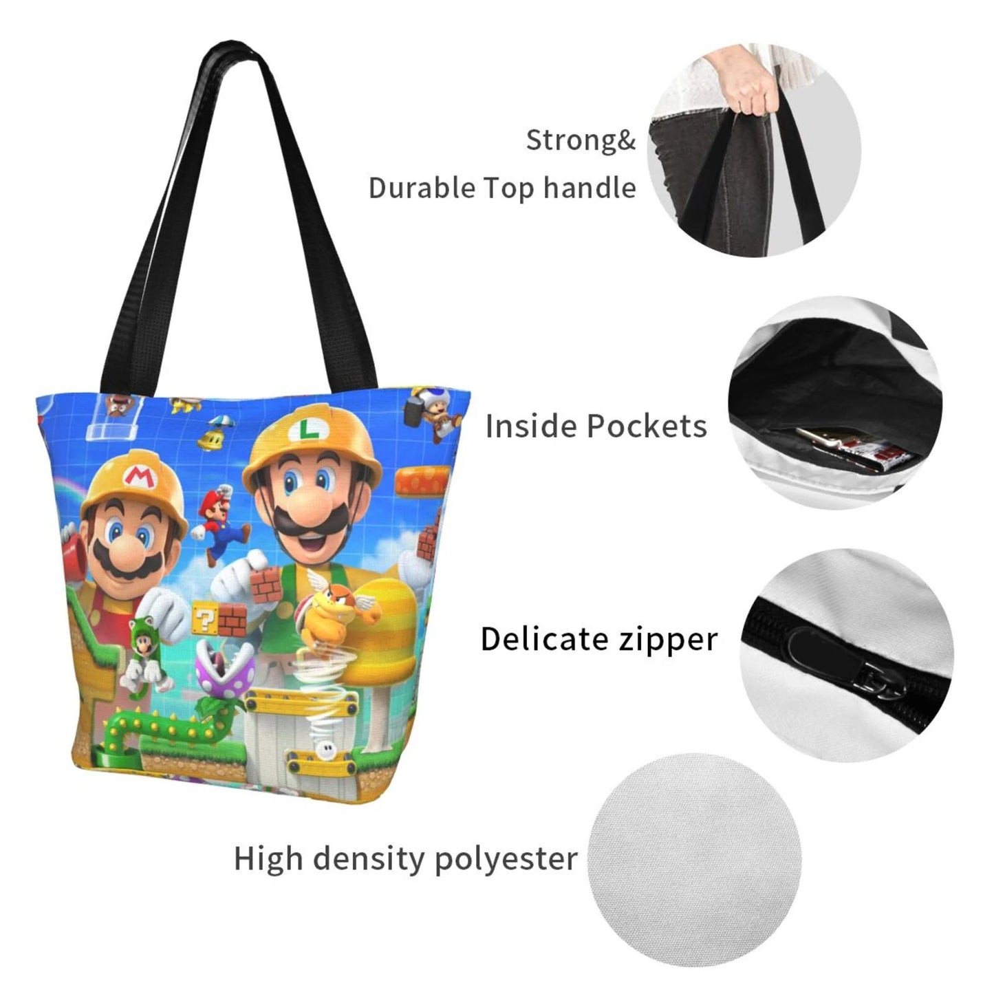 Game mario bros luigi women's tote bag large capacity shoulder handbag for travel beach shopping business work school