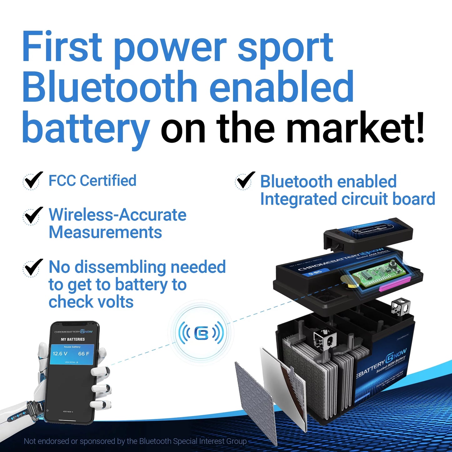 Chrome battery now ytx20l-bs (20l-bs 12 volt,18 ah,270 cca) intelligent wireless smartphone connectivity agm battery for personal watercraft - brp (sea-doo) 1500 gti, gtr, gts, gtx, rxt, rxp, wake years (2016-2018)