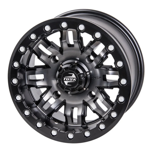 (4 pack) 4/156 tusk teton beadlock wheel 14x7 4.0 + 3.0 gun metal/black for yamaha wolverine rmax 4 1000 r-spec 2022