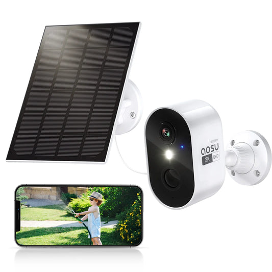 Solar wireless security cameras outdoor with spotlight & siren alarm, 2k color night vision, 2-way talk,wifi outdoor camera with ai motion detection work with alexa