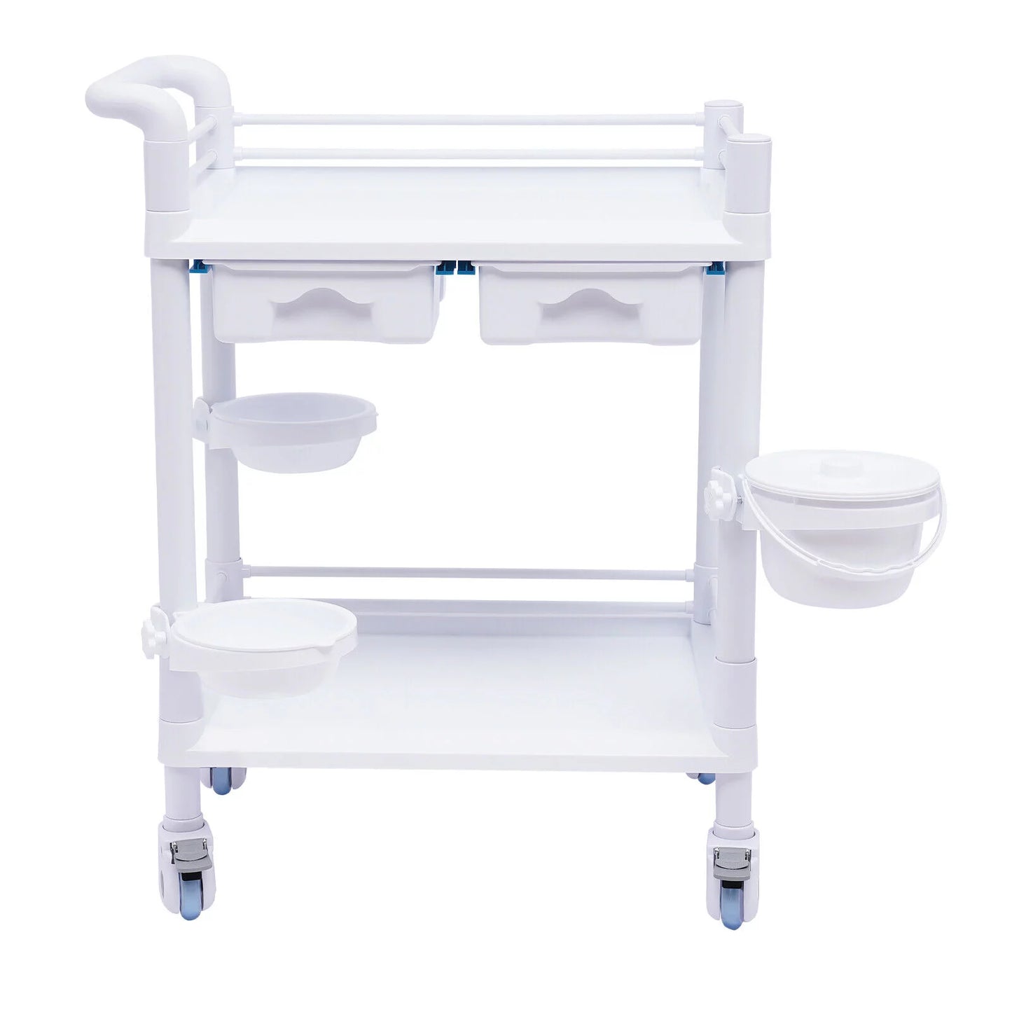 2 tier rolling beauty spa trolley cart, mobile utility cart trolley spacious spa beauty salon rolling trolley with 360°rotate wheels for hospital dental clinic beauty salon