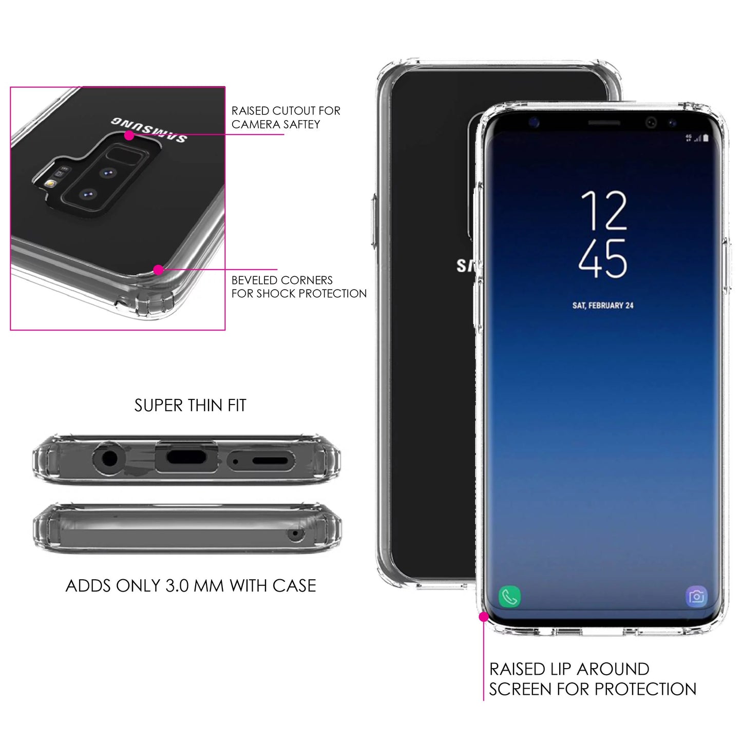 Distinctink clear shockproof hybrid case for samsung galaxy s9+ plus (6.2" screen) - tpu bumper acrylic back tempered glass screen protector - real girls go scuba diving