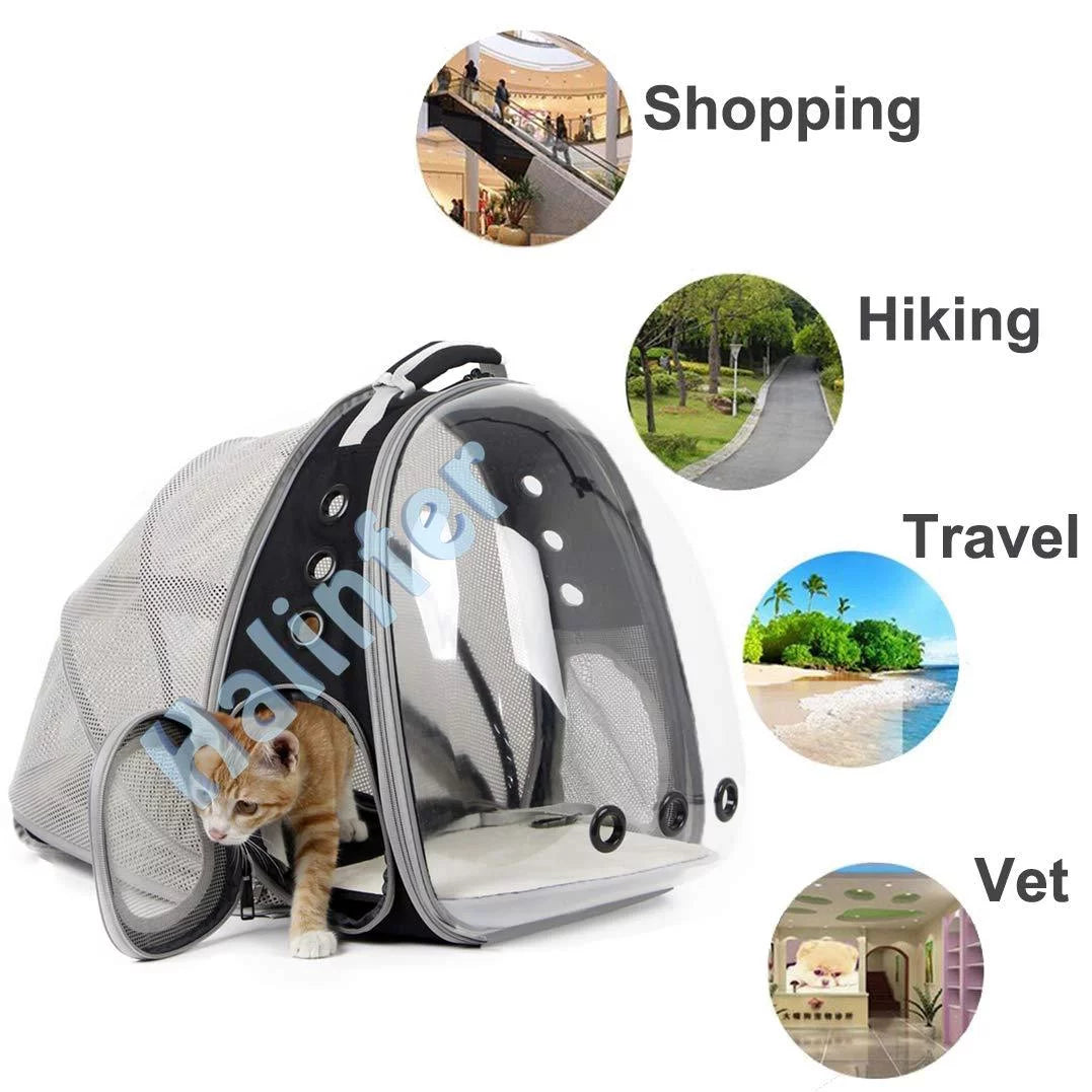 Back extension cat backpack, space capsule transparent bubble expandable pet carrier for kitten and small dog up to 12 pounds