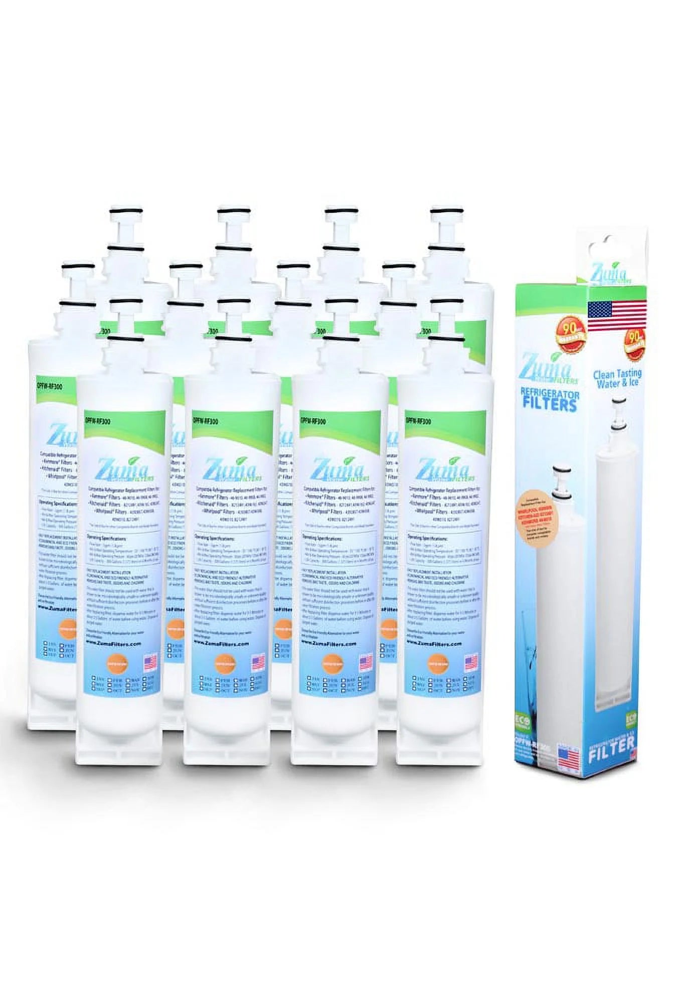 Zuma brand , water and ice filter , model # opfw-rf300 , compatible with whirlpool® 8212491 - 12 pack - made in u.s.a.