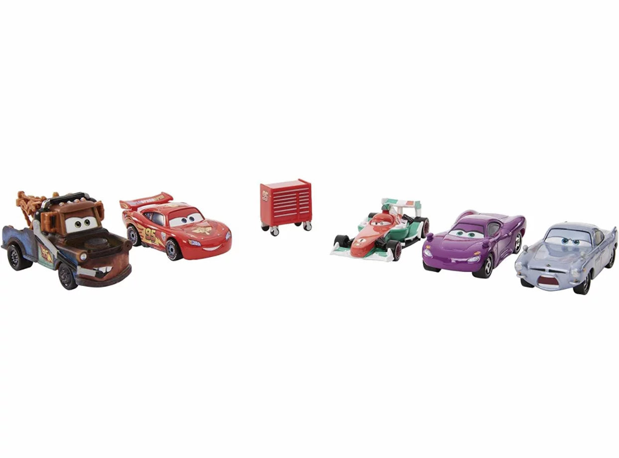 Disney and pixar cars 2 vehicle 5-pack collection, set of 5 collectible character cars & tool cart inspired by the world grand prix from the movie cars 2, gift for kids & fans ages 3 years old & up