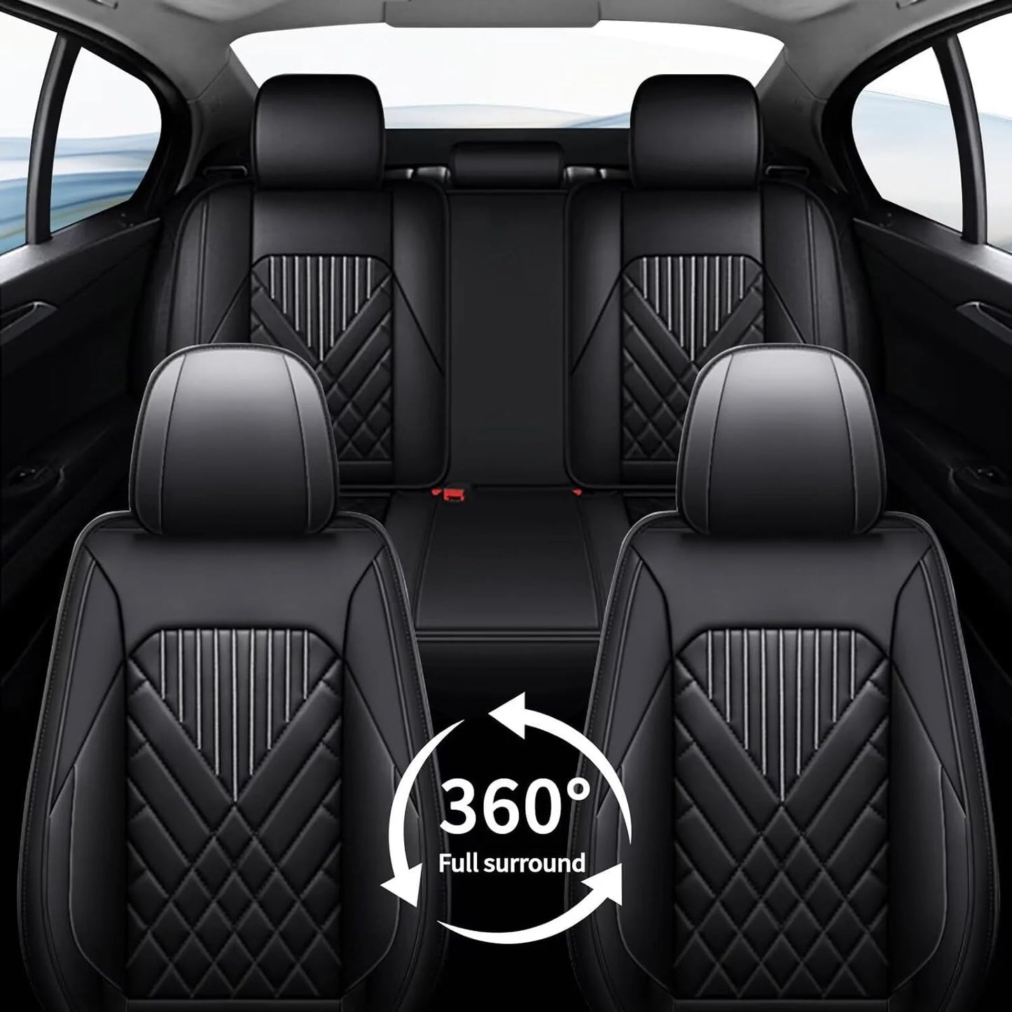 Aomsazto fit hyundai kona 2018-2024 car seat cover 5-seat faux leather full set compatible airbag(black)