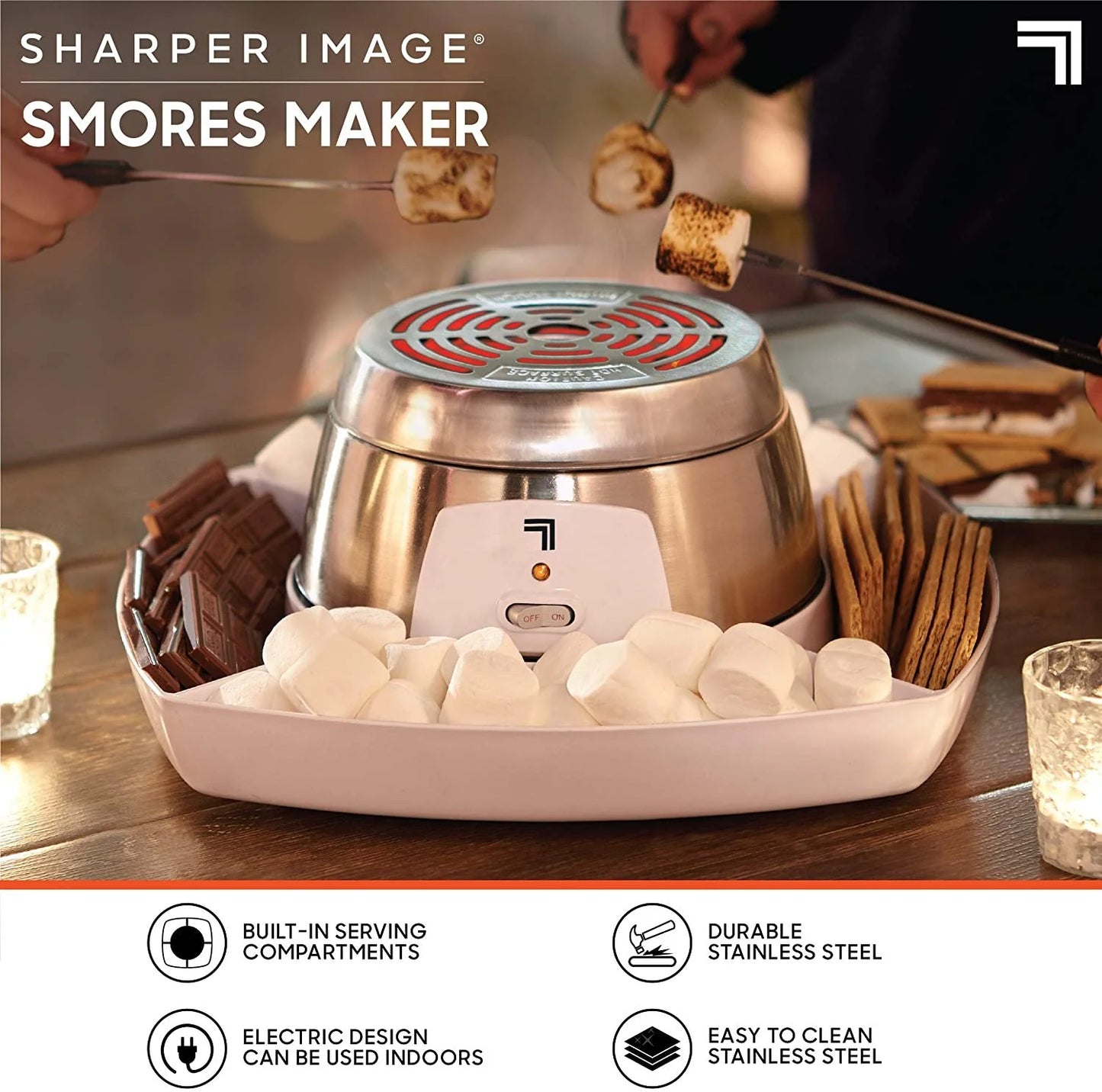 Sharper image electric tabletop s'mores maker for indoors, 6 piece set