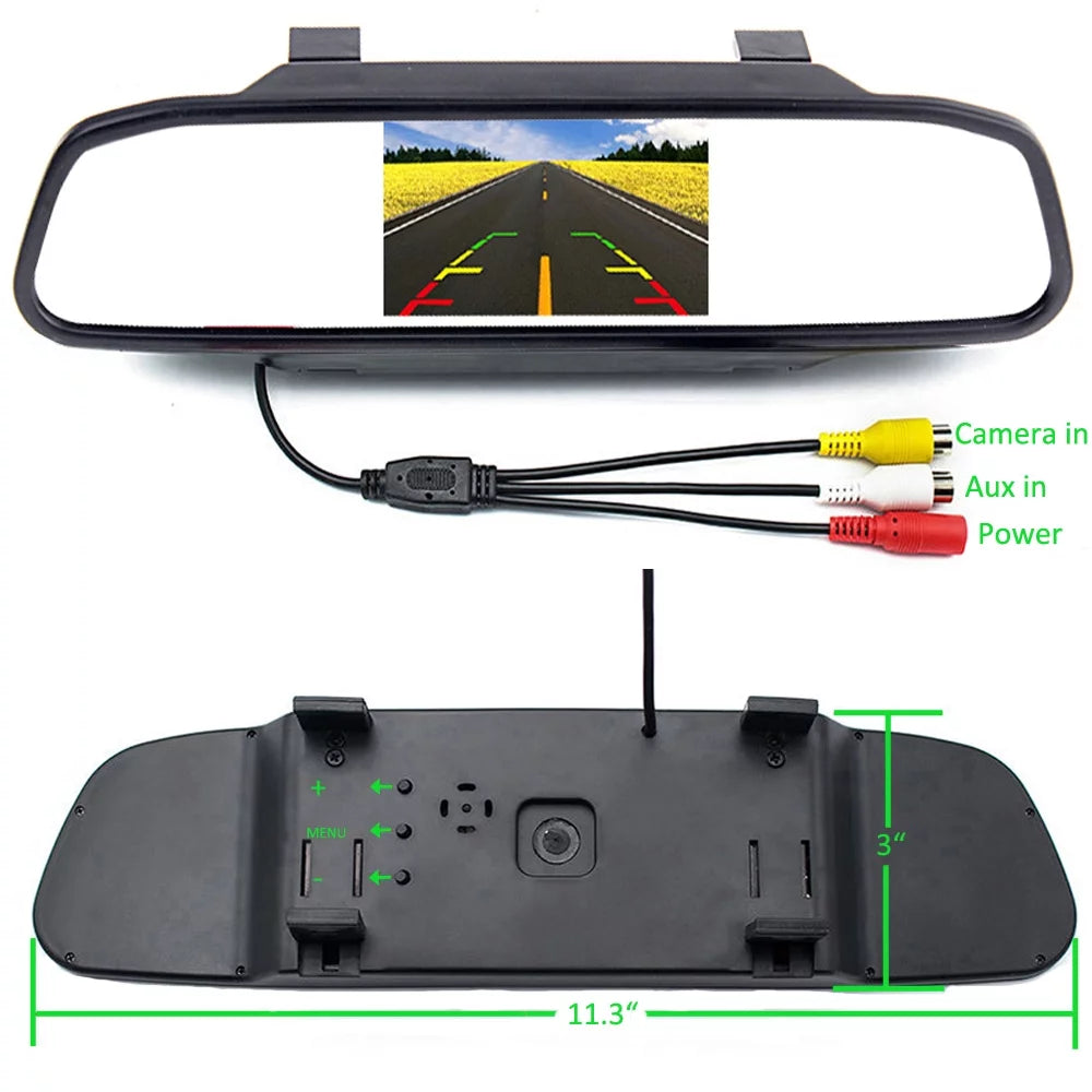 Podofo wireless car backup camera kit 4.3" mirror monitor waterproof license plate vehicle rear view camera with 7 led ir night vision