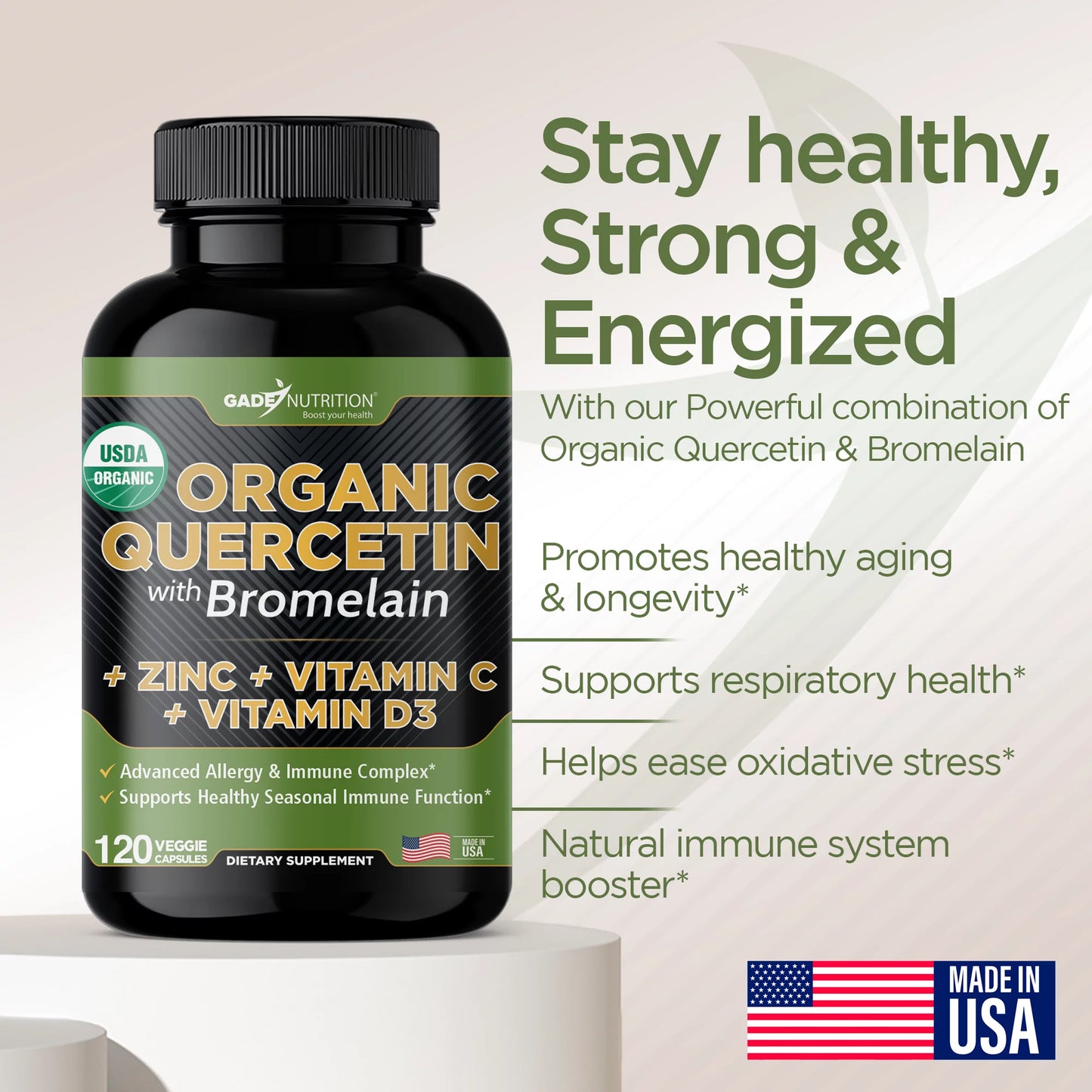 Quercetin with vitamin c and zinc - nettle quercetin - quercetin 500mg - quercetin with bromelain - zinc quercetin + vitamin d3 - 240 veggie caps - (non-gmo, gluten-free, vegan) 4 month supply