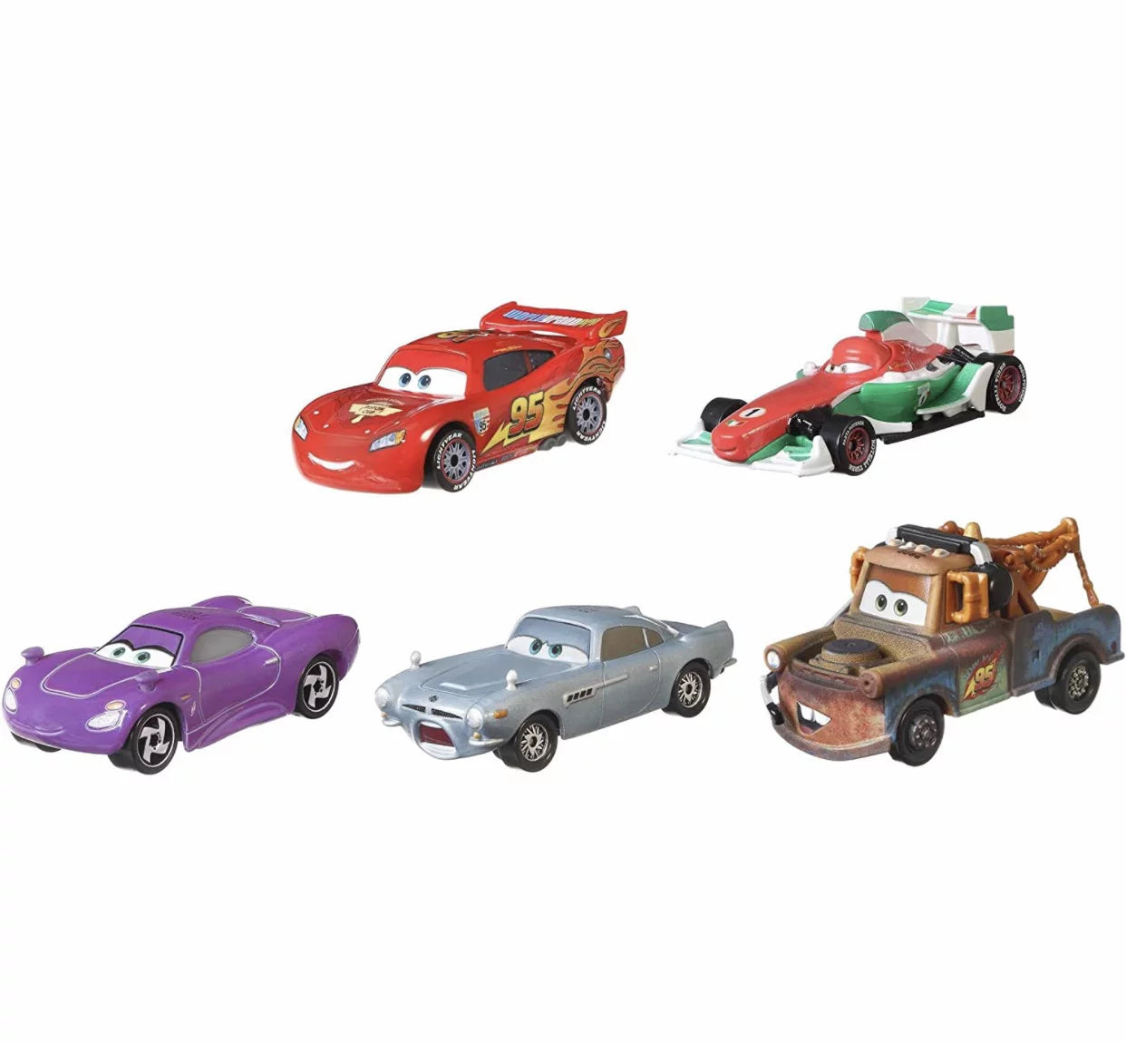 Disney and pixar cars 2 vehicle 5-pack collection, set of 5 collectible character cars & tool cart inspired by the world grand prix from the movie cars 2, gift for kids & fans ages 3 years old & up