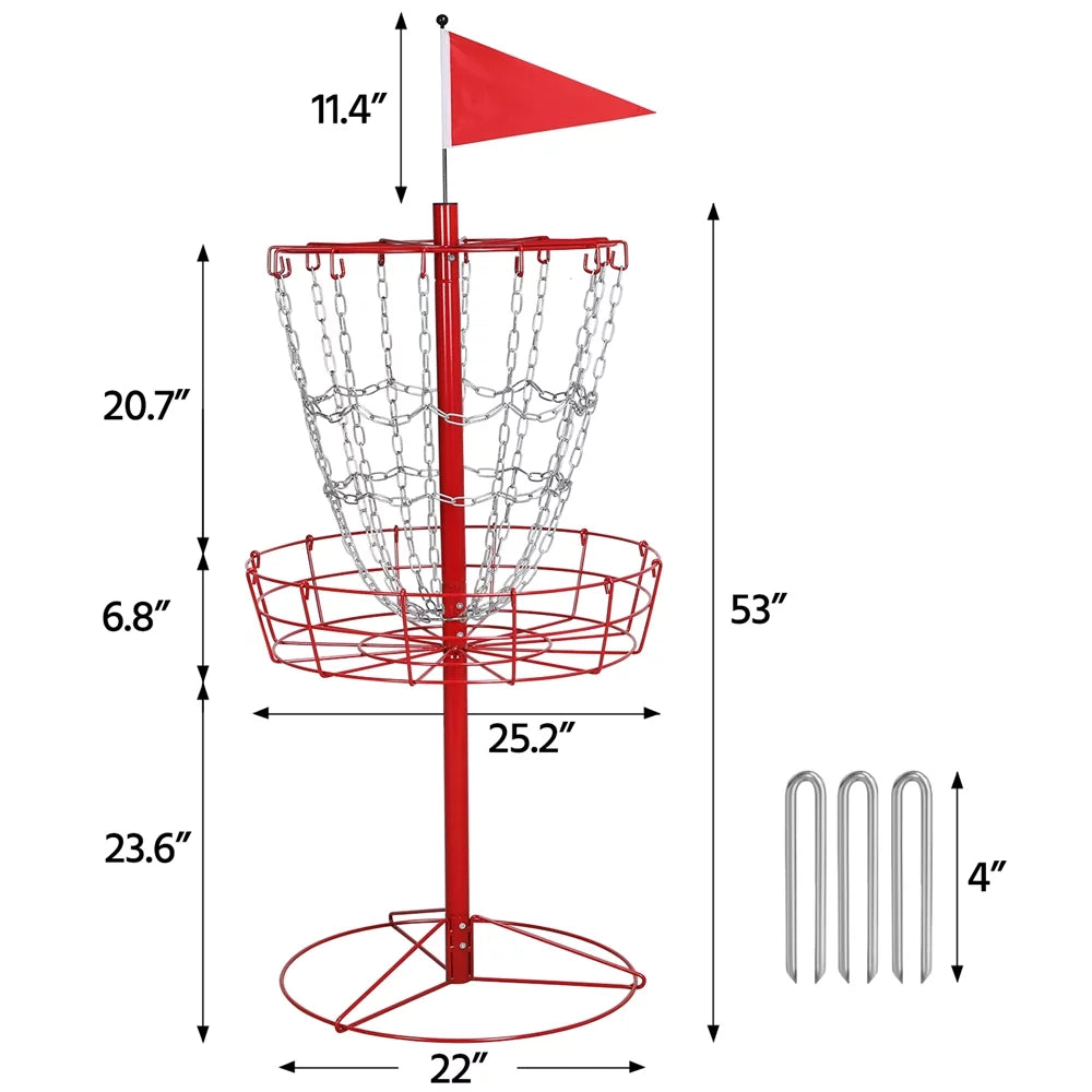 Easyfashion 12-chain metal disc golf baske, red