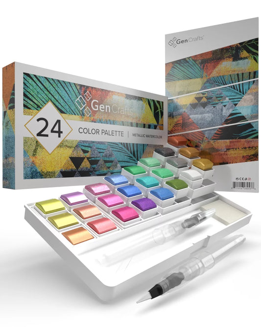 Gencrafts premium metallic watercolor palette, set of 24 colors