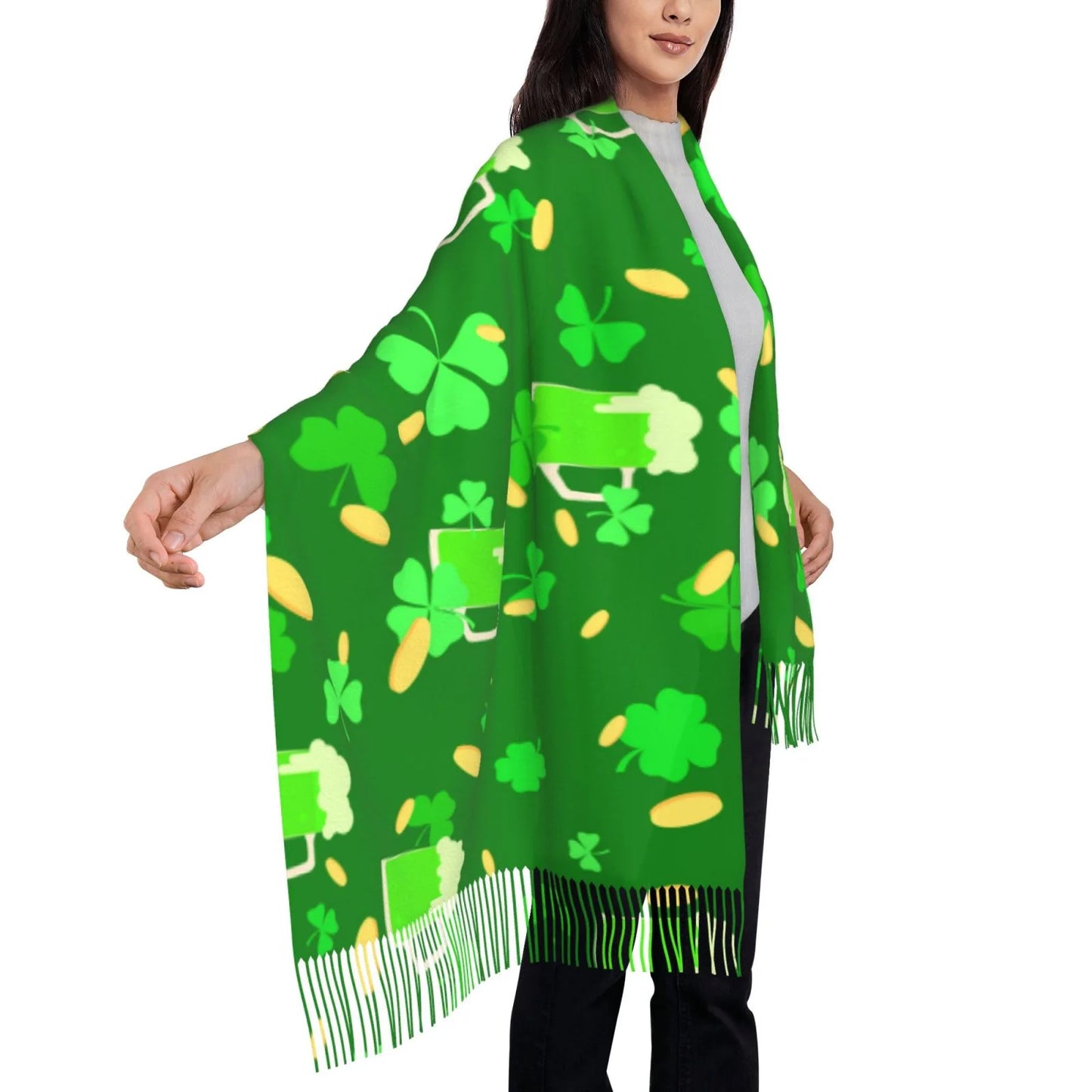 Bingfone soft cashmere feel scarf for women elegant art print winter warm scarves large shawl wrap gifts- st patrick's day2