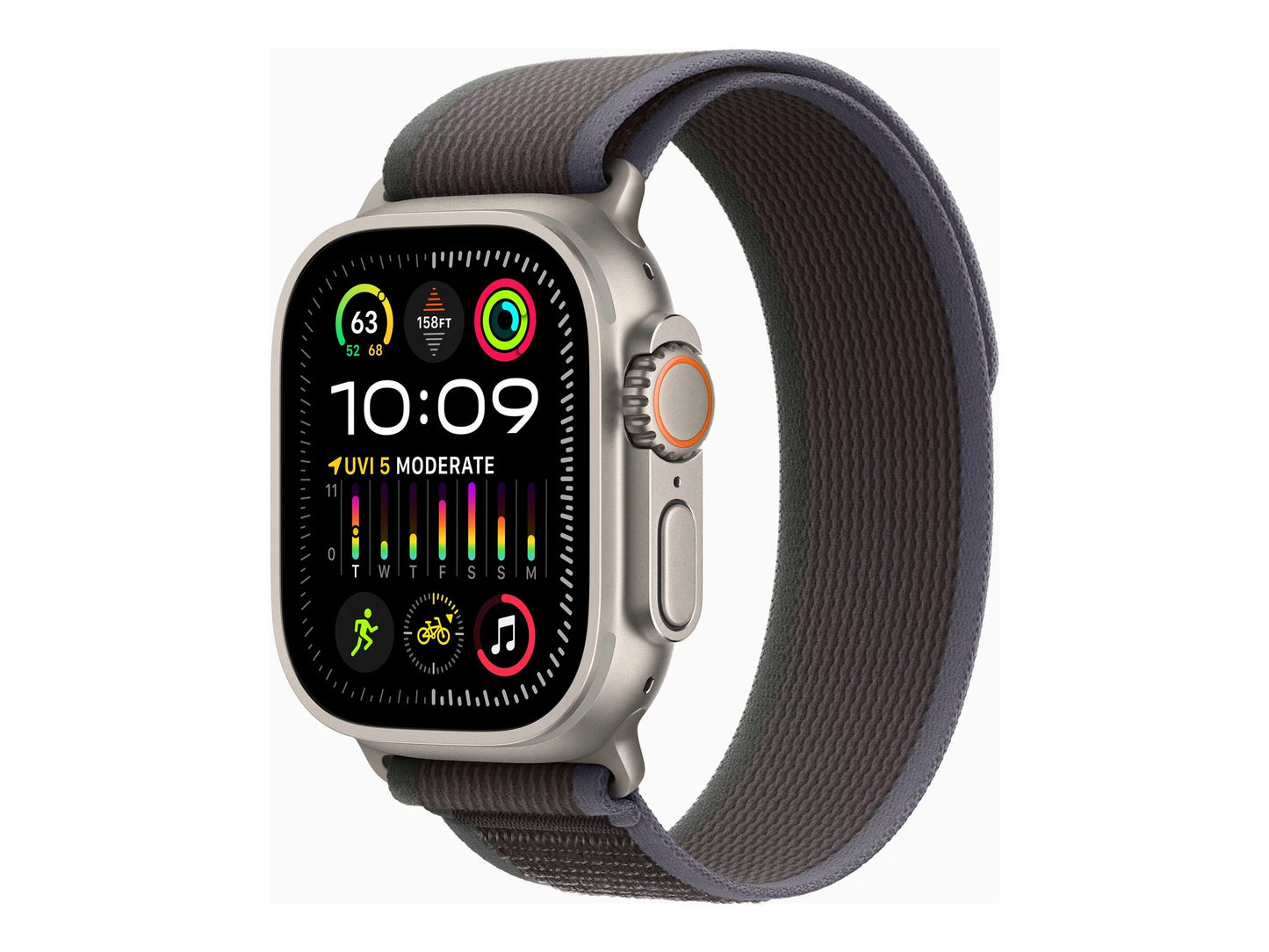 Apple watch ultra 2 - 49 mm - titanium - smart watch with trail loop - nylon weave - blue/black - band size: m/l - 64 gb - wi-fi, lte, uwb, bluetooth - 4g - 2.17 oz