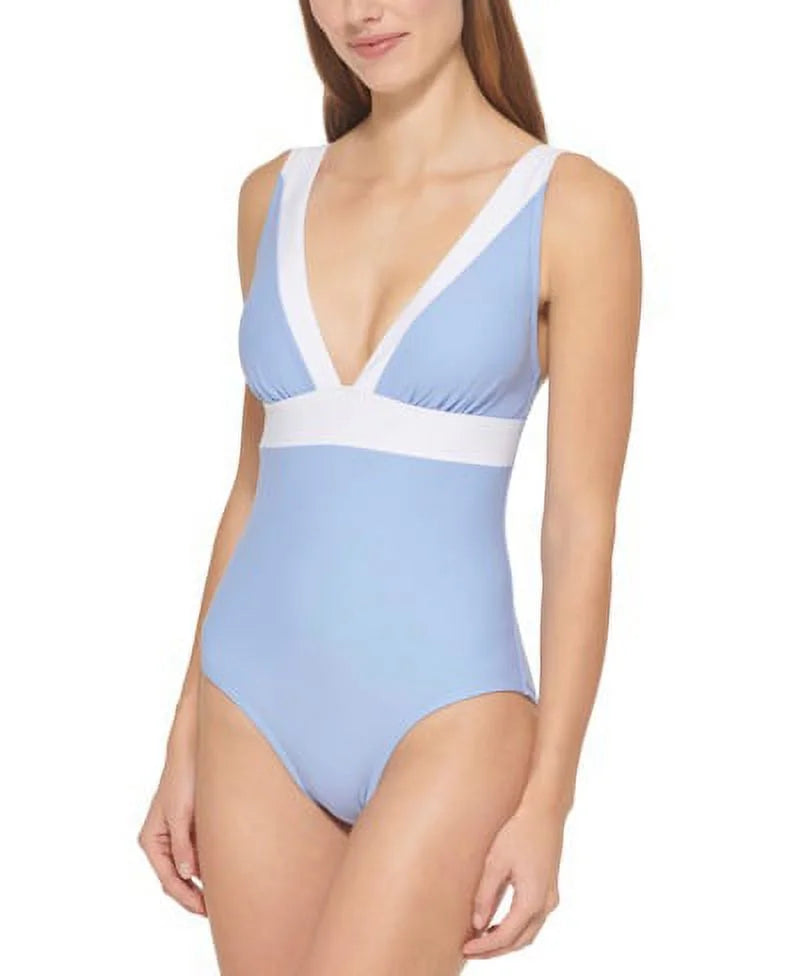 Dkny hydrangea deep v-neck one-piece swimsuit, us 10