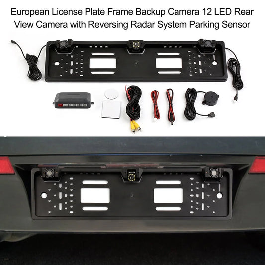 Nebublu car backup camera, european license plate frame, 12 led rear view camera, reversing system, parking sensor