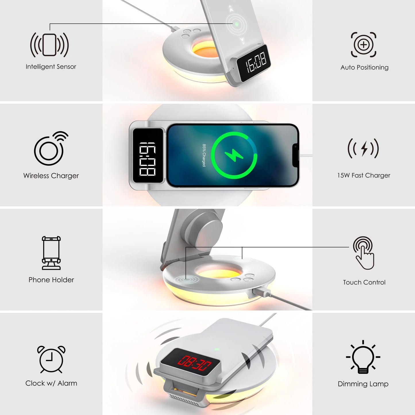 Rexing rs7 3-in-1 wireless charging station, touch control, table-desk lamps - white