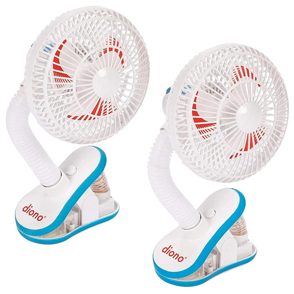 Diono clip-on baby safe universal stroller fan with flexible neck for perfect angle, pack of two, white