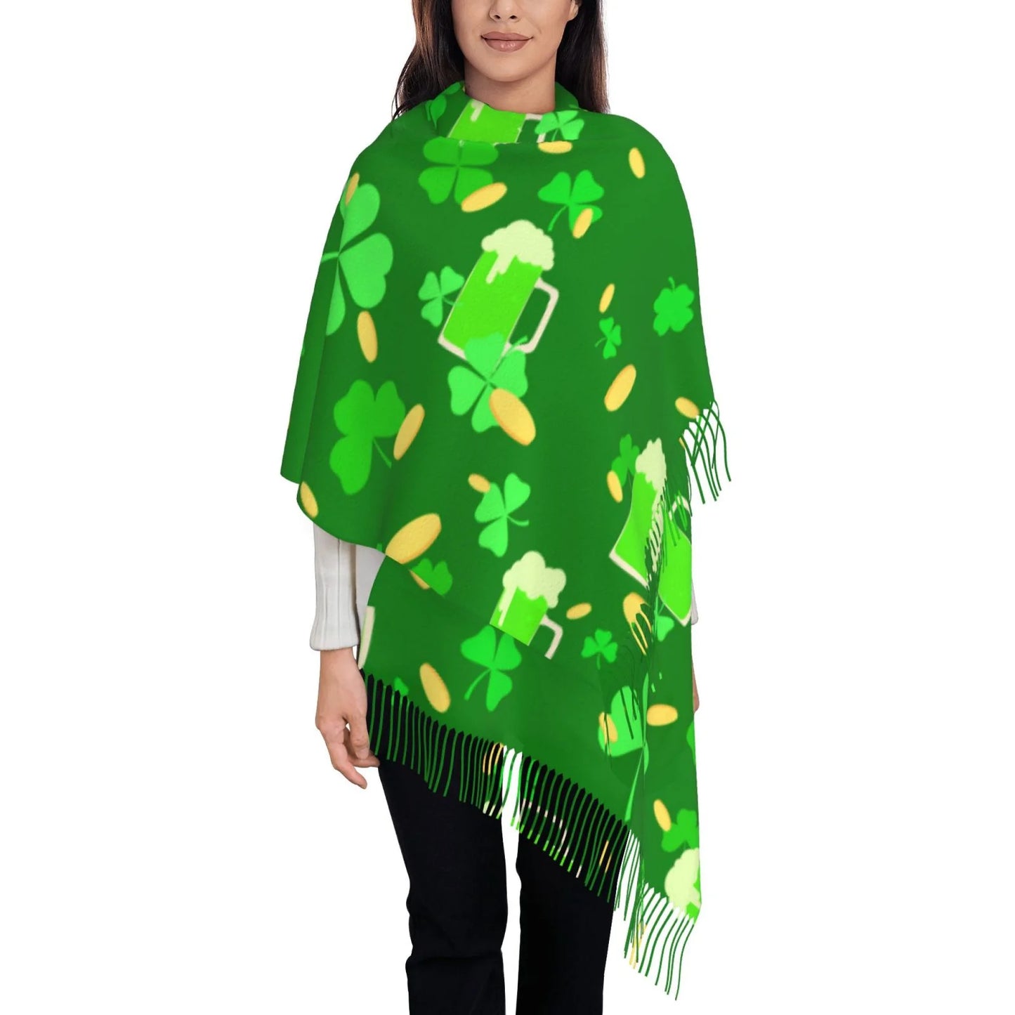 Bingfone soft cashmere feel scarf for women elegant art print winter warm scarves large shawl wrap gifts- st patrick's day2