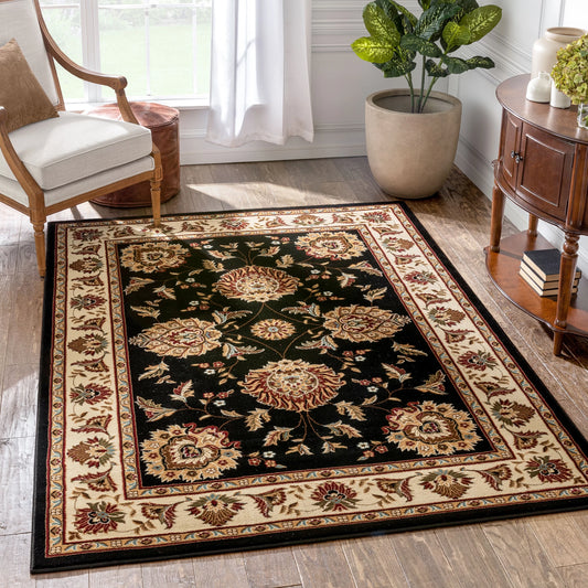 Well woven timeless abbasi oriental persian black 7'10" x 10'6" area rug