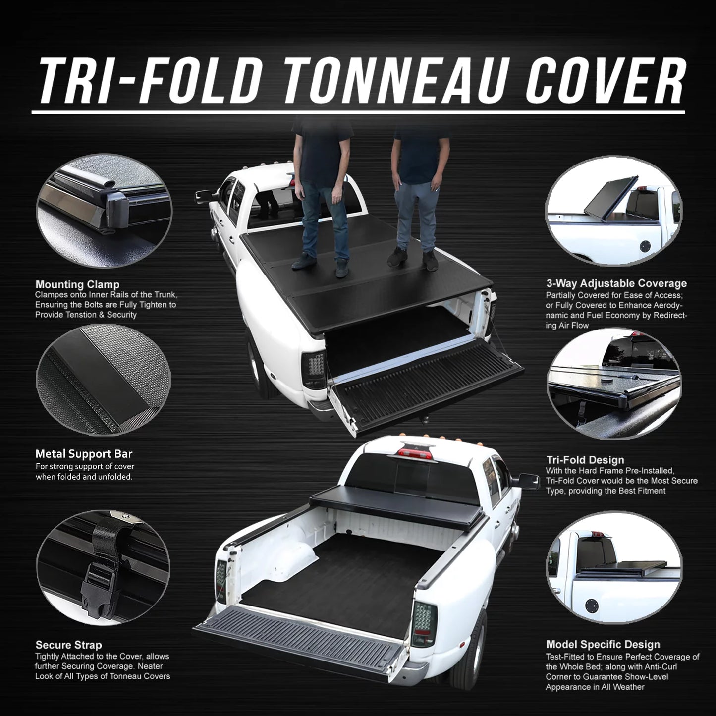 Dna motoring ttc-hard-090 for 2019 to 2021 ford ranger 5ft truck short bed black powdercoated aluminum frame frp hard top tri-fold tonneau cover 20