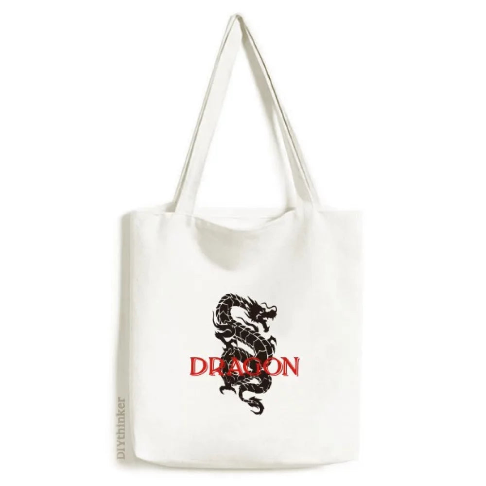 Animal dragon myth east west tote canvas bag shopping satchel casual handbag