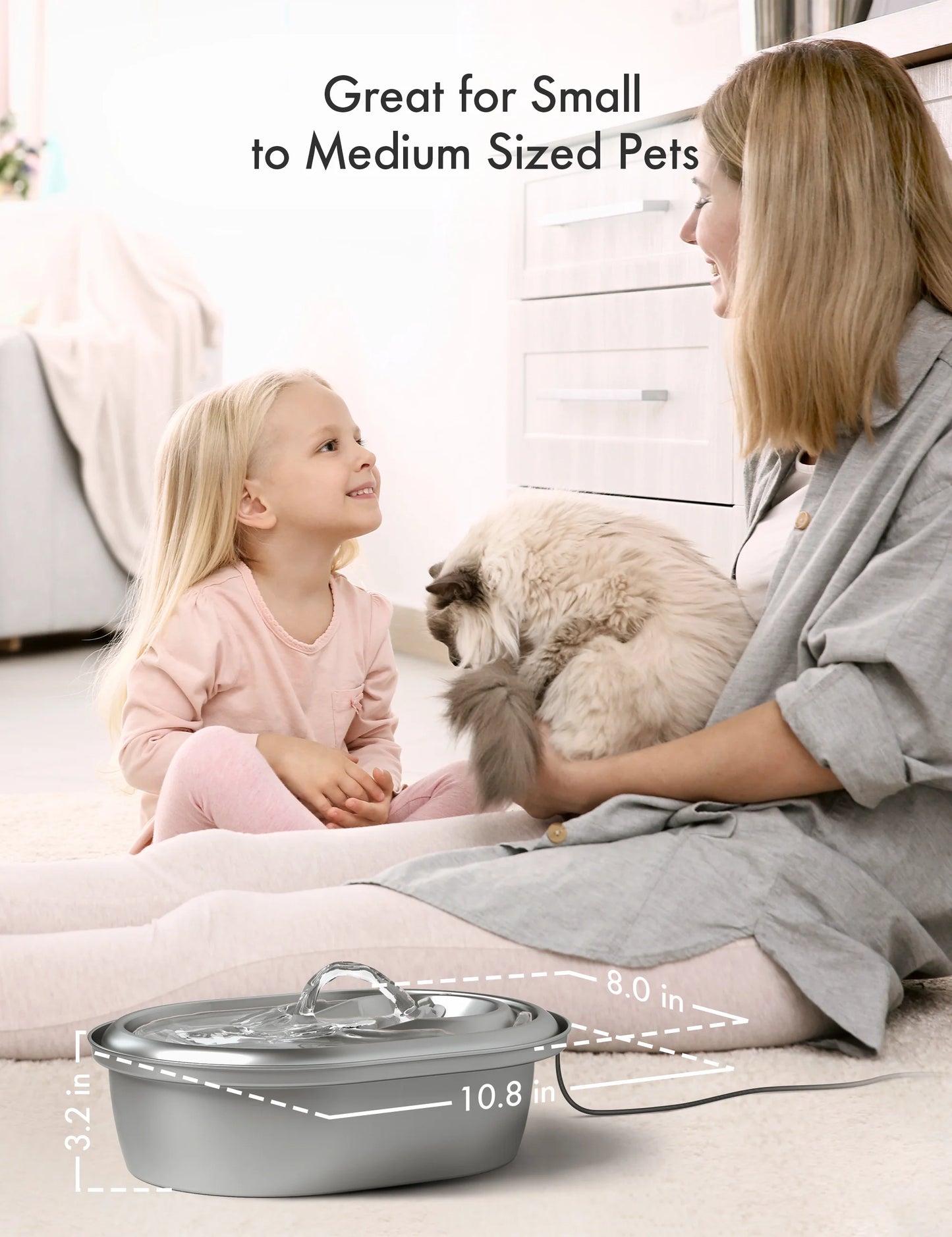 Petlibro cat water fountain stainless steel, 67oz/2l healthy pet water fountain, hygienic material dog water dispenser, super quiet, dishwasher safe design & adjustable water flow for cats, dogs