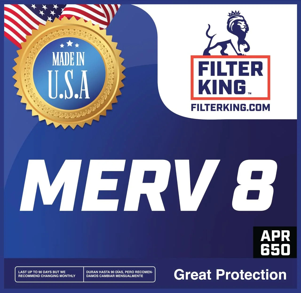 Filter king 39x63.5x1 air filter | 4-pack | merv 8 hvac pleated a/c furnace filters | made in usa | actual size: 39 x 63.5 x .75"